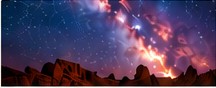 Night sky over ancient landscape